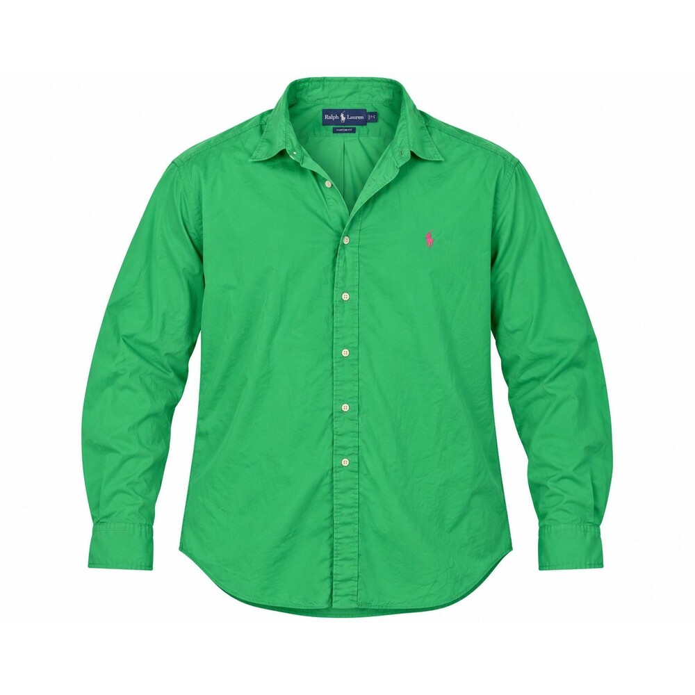 RALPH LAUREN MEN'S XXL 2XL Custom Fit Green Button Down Shirt Pony Logo Cotton